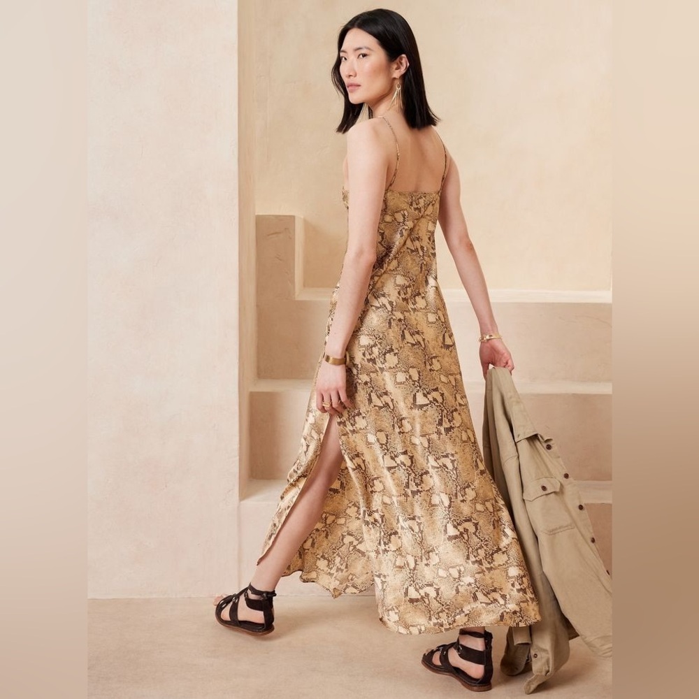 Banana Republic Dreamer 100% Silk Maxi Dress Snake Print Slip Tank Small Luxury - Picture 4 of 16